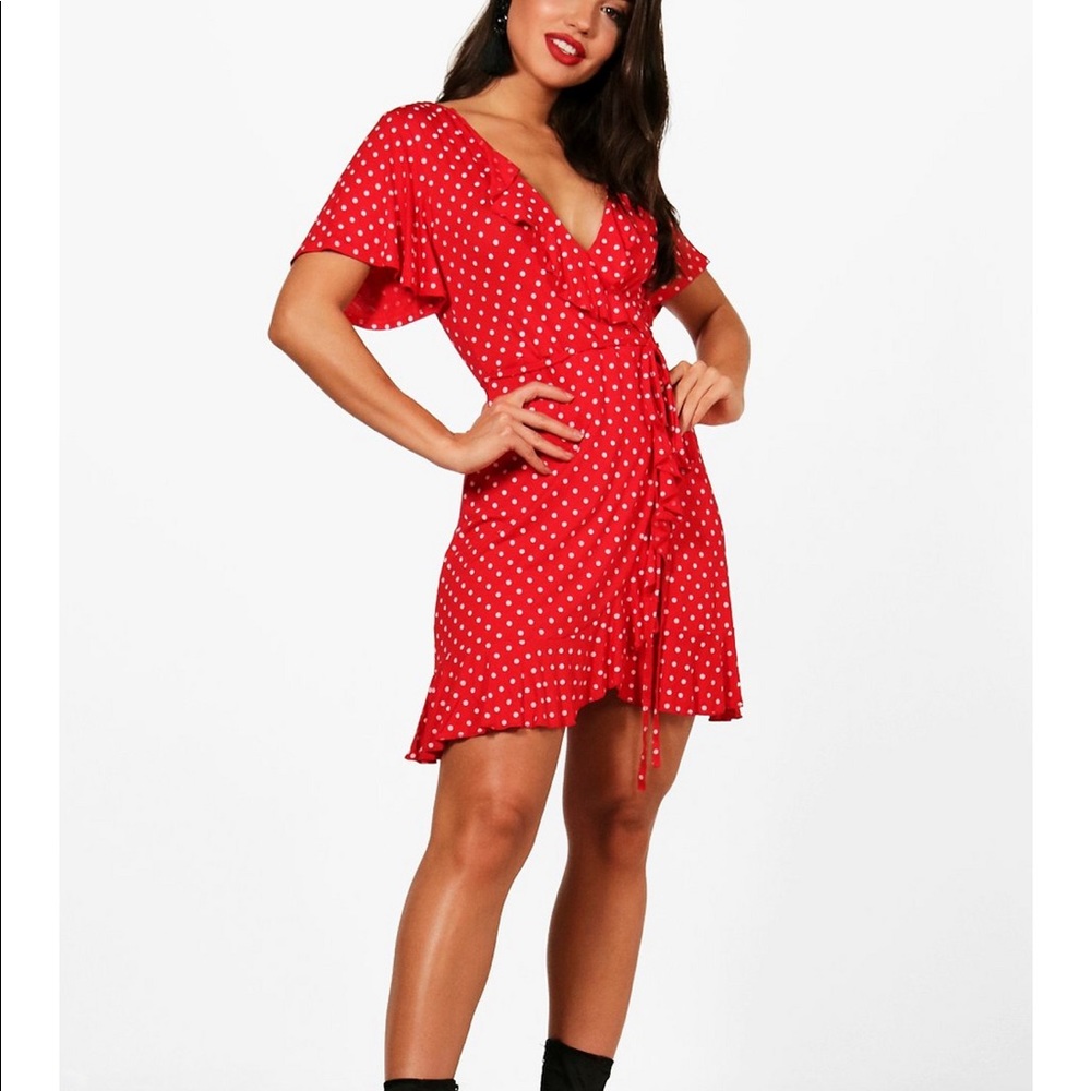 BOOHOO RED POLKA DOT DRESS